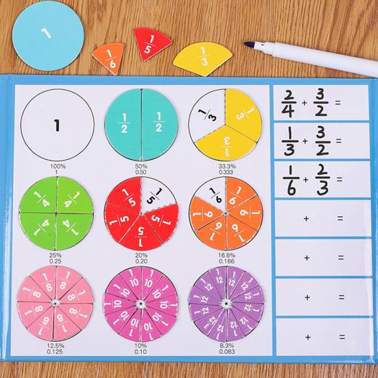 Magnetic Fraction Tiles Circles Book with Pen Percentage Decimal Fraction Learning Math Manipulatives Elementary Students Teaching Aid Educational