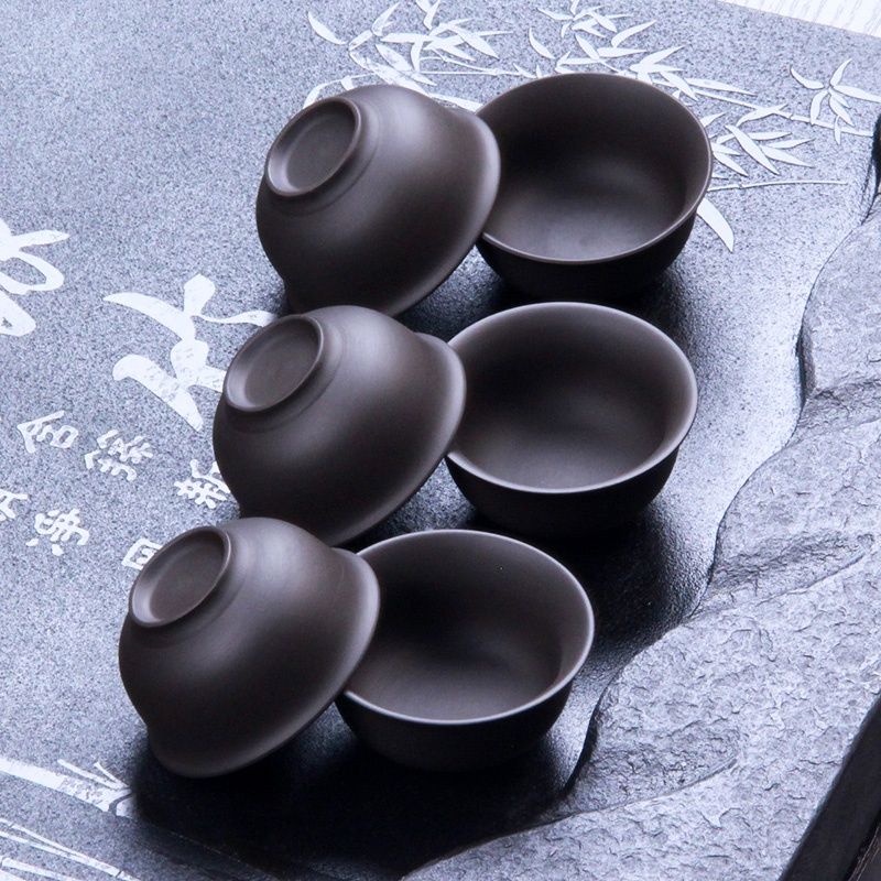 6Pcs Antique Purple Clay Teacup Portable Handmade Small Tea Bowl Chinese Tea Set Accessories Household Zisha Tea Cup 200ml