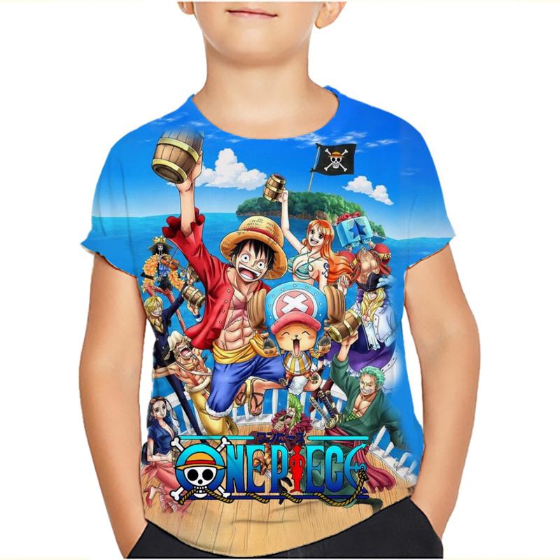 One Piece Luffy T Shirt Four Emperors Short Sleeve Zoro Sanji Chopper Ace Law Tee Children's Clothing Fashion Costumes for Kids Top