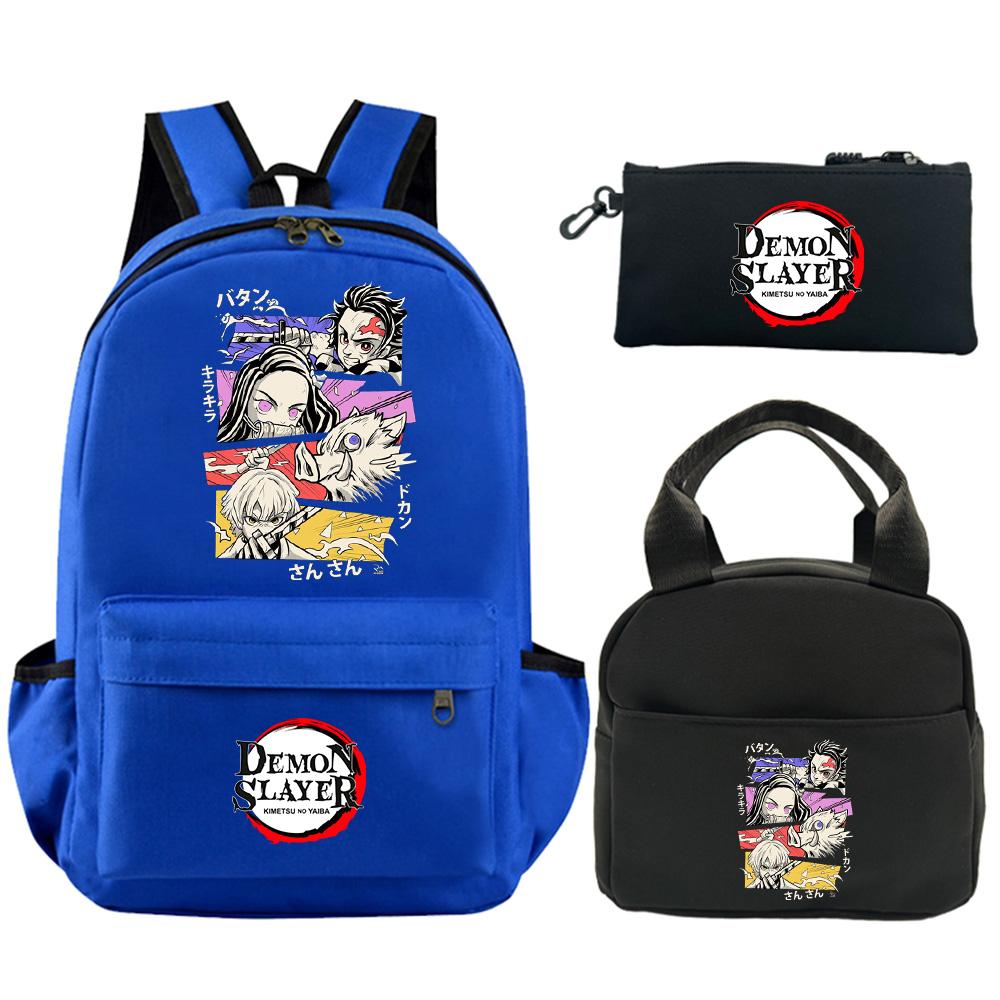 3 st/set Tecknad Demon Slayer Tryckt Ryggsäck med Axelväska Pennfodral för Tonåring Student Stor Kapacitet Vattentät Skolväska Mochila