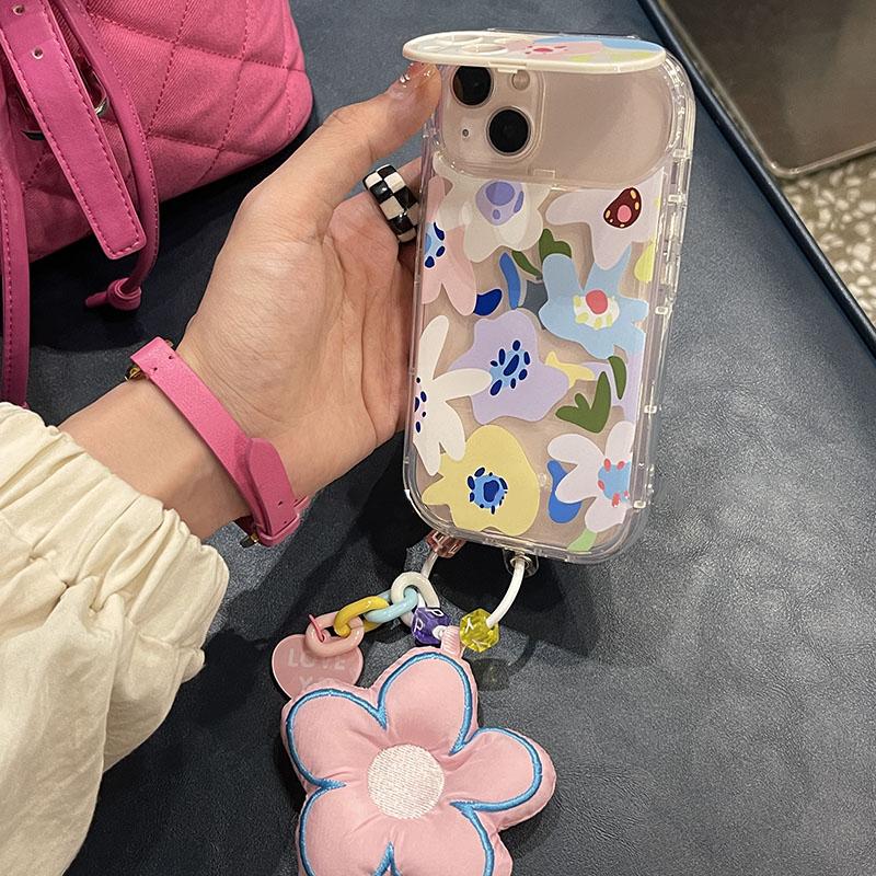 Ins Korean Cute Plating Flower 3d Puff Floral Pendant Phone Case For Iphone 14 13 12 11 Pro Max Xr Shockproof Soft Cover Funda
