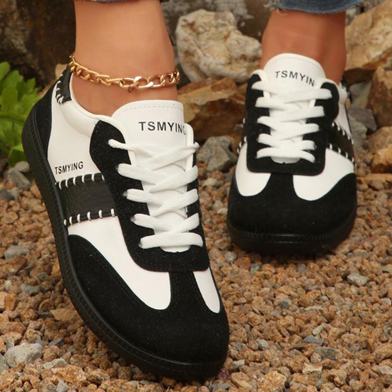 

Fashion Casual Mixed Color Sports Shoes Women Spring Autumn 2025 Non-Slip Lace-Up Sneakers Woman Plus Size Print Women s Shoes 44 чёрный