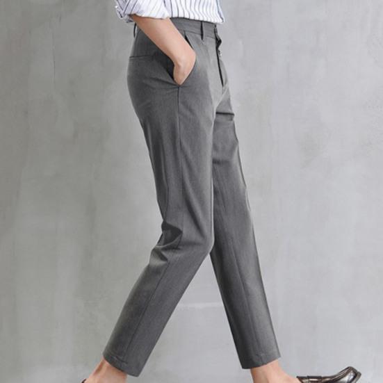 Men Suit Pants Solid Color Classic Slim Fit Straight Pattern Mid Waist Business Trousers Office Clothes