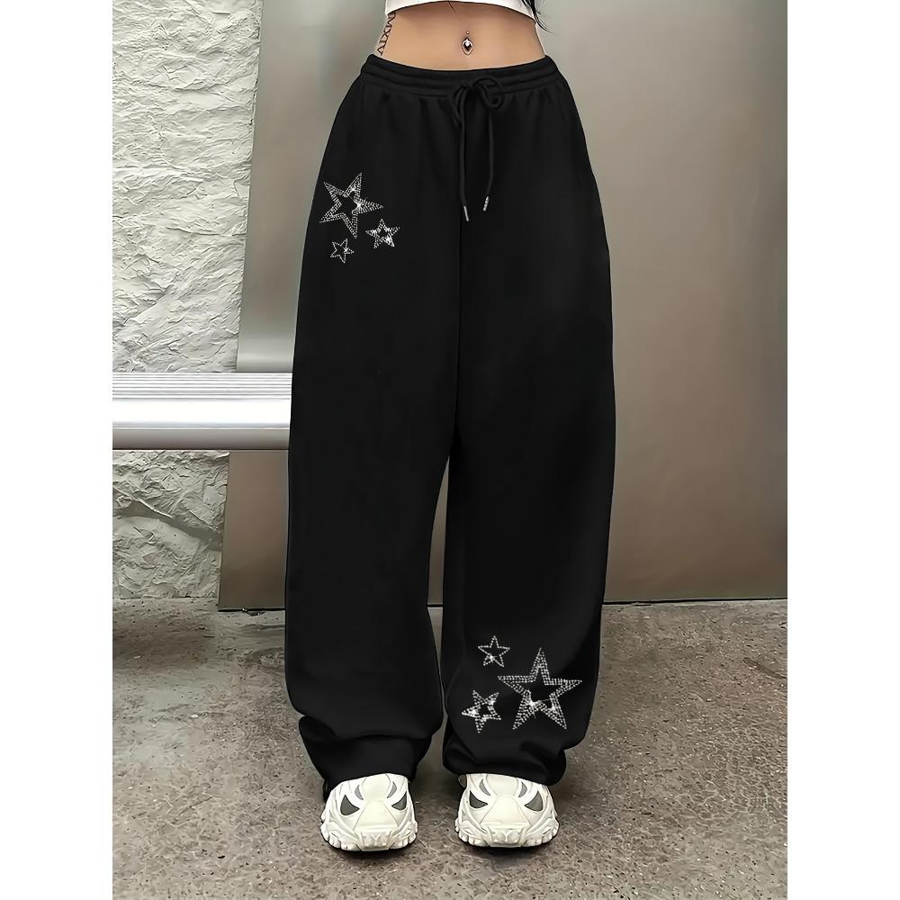Женские зимние теплые спортивные штаны с принтом букв - Прямые брюки с эластичным шнурком, подходят для повседневной носки S