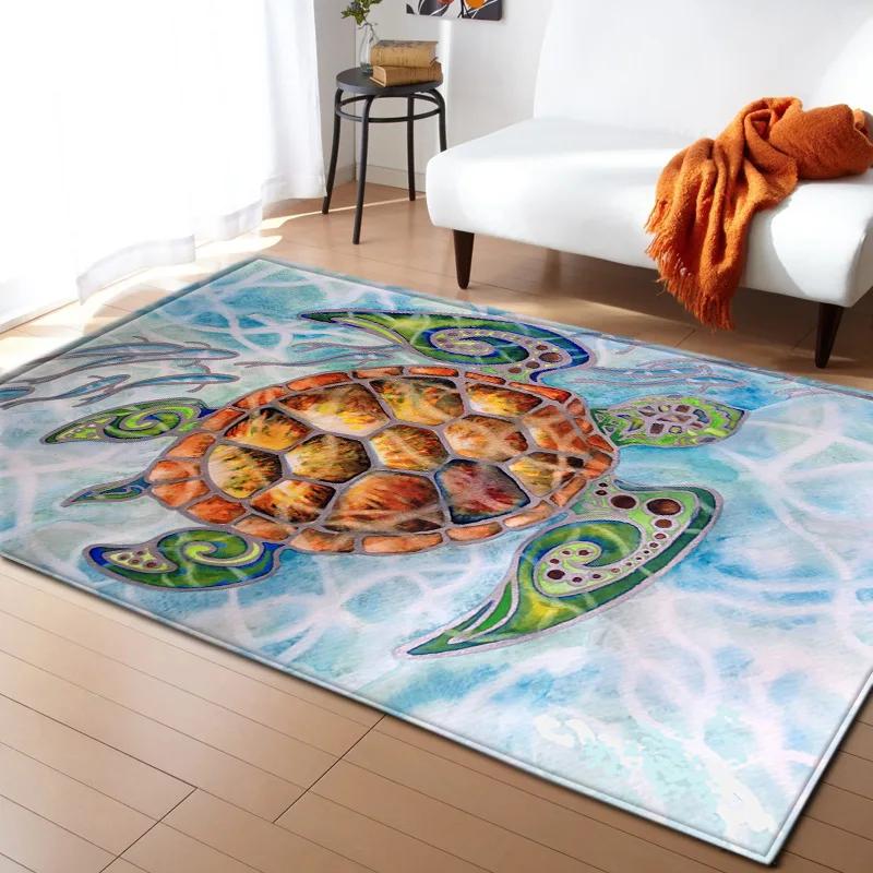 Sea Turtle 3D Print Large Carpet Marine Animal Series Area Rugs Living Room Non-slip Mat Home Decorative Kids Play Bedroom Rug