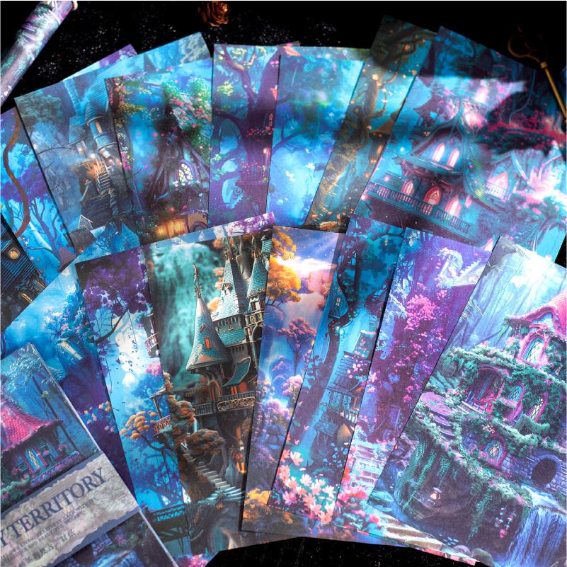30pcs Fantasy Territory Junk Journal Scrapbooking Material Paper Memo Pads Cards Retro Background Decoration