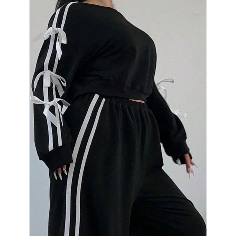 2025 Autumn New Independent Station Women clothes Bow Casual Long sleeve Top Loose Trousers Hoodie Two-Piece Suit