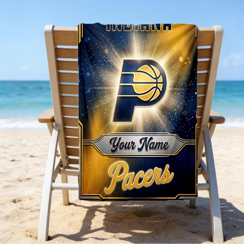 Custom Name Beach Towel Pacers Basketball Team Beach Towel, Soft Microfiber, Gift for Her/Him, Birthday, for Pool, Beach, Travel, Fan Gifts