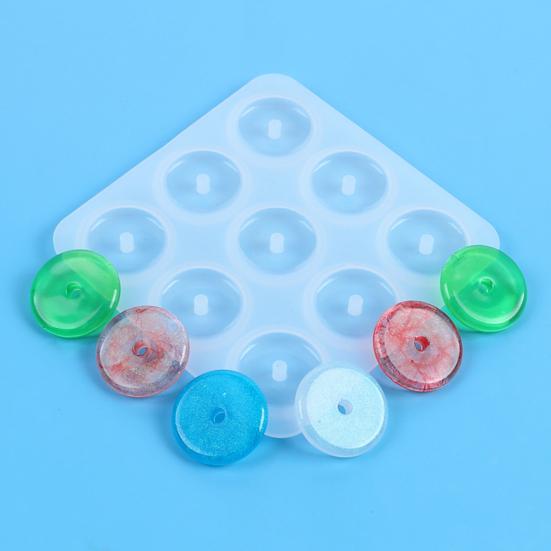 Round Silicone Mold 9 Cavity Circle Button Pendant Resin Epoxy Mold with Hole Casting Mold DIY Wind Chimes Keychain Jewelry Making Tool for Beginners