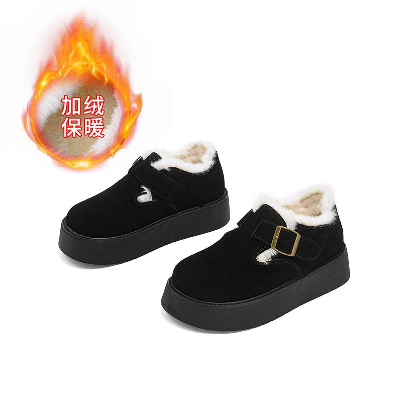 Mao Mao Shoes 2025 Winter Retro Leather Little White Shoes Thick-soled Warm Casual Shoes Velvet Cotton Shoes