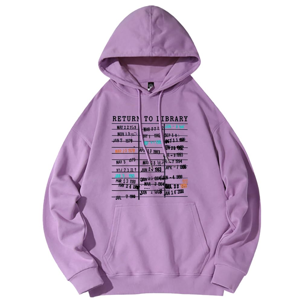 Return To Library Hoodie Return To Library Sweatshirt Vintage Casual Book Lovers Reader Pullover Hooded Long Sleeve Top