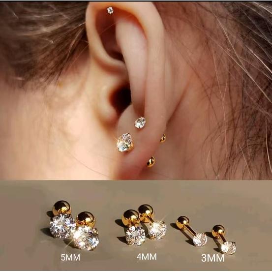 Shiny 925 Sterling Silver Internally Threaded Earrings, INS Minimalist Cartilage Studs, Comfortable To Wear While Sleeping