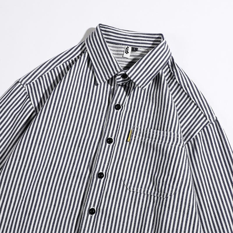 New Long-sleeved Vertical Striped Shirt for Men with Handsome Casual Hong Kong Style High Street Teenager Korean Style Shirt Jacket for Men