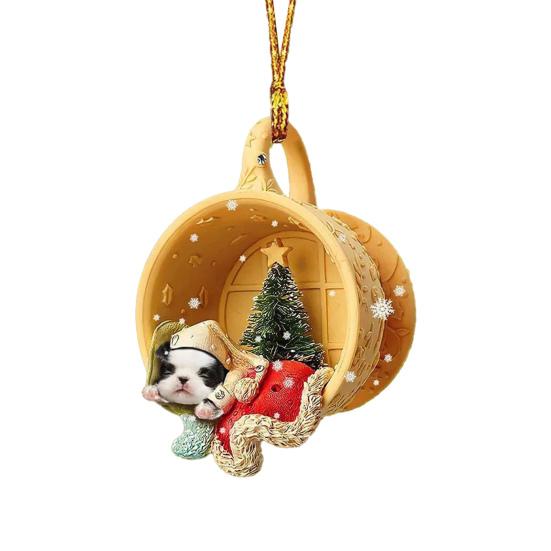Animals Sleeping In A Tiny Cup Christmas Ornament Acrylic 2D Dog/Ferret/Sheep Christmas Tree Hanging