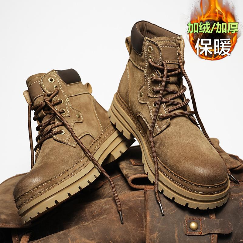 Martin boots winter British style American brown retro leather boots velvet cotton shoes big head leather boots