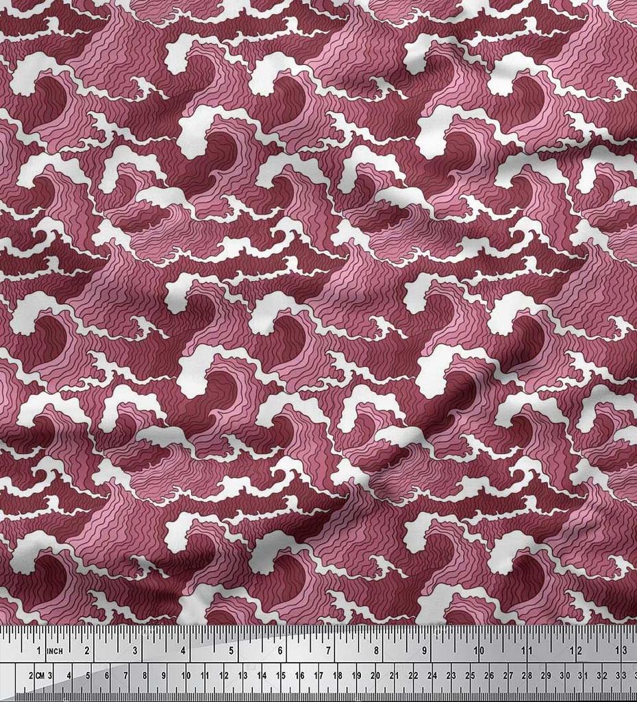 Soimoi Japan Crepe Satin Fabric Waves Shirting Decor Fabric Printed Metre 42 Inch