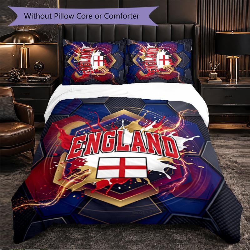 England Football Pattern 3 Pieces Bedding Set Soft Microfiber Duvet Cover with Pillow Cases for Bedroom