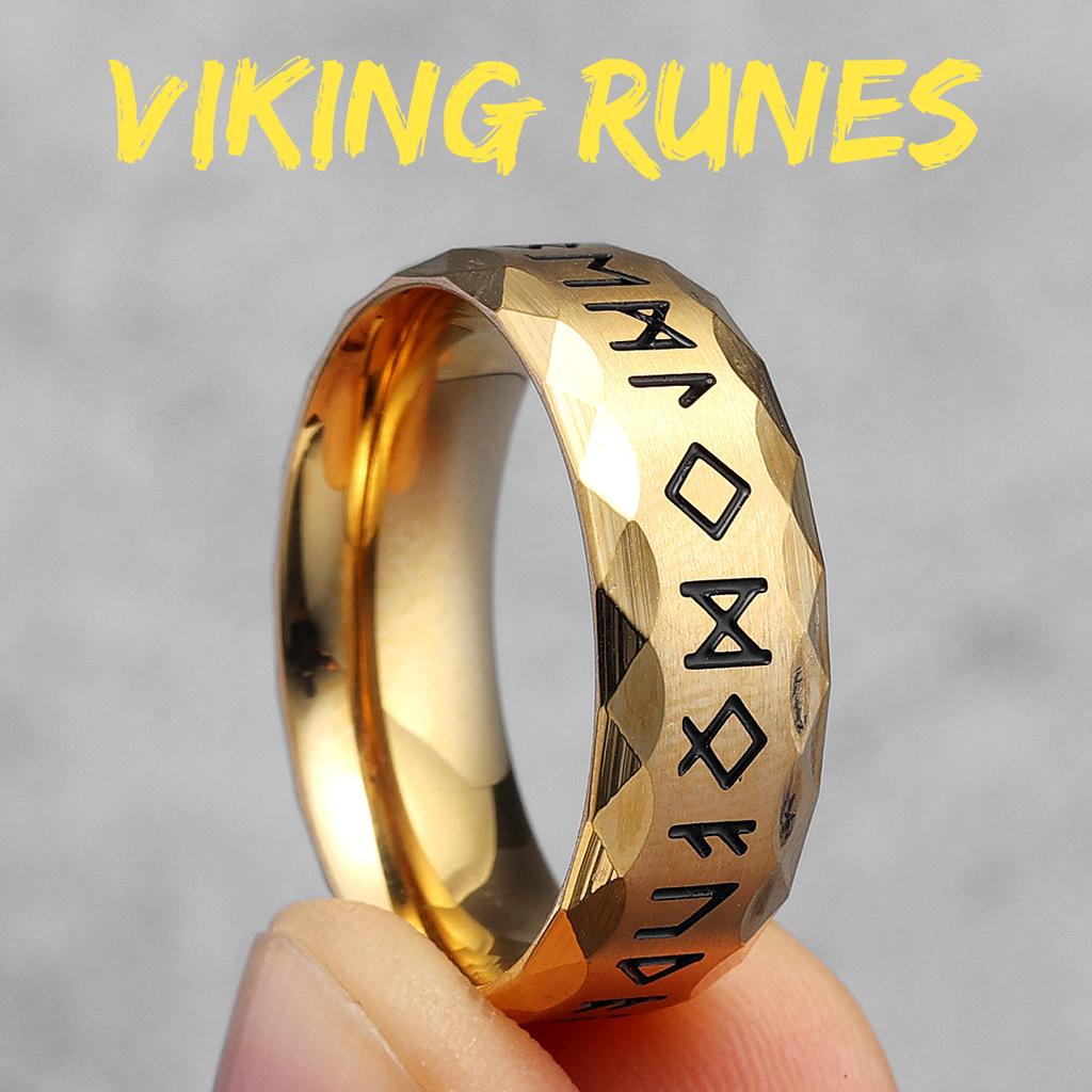 Vintage Nordic Vikings Runes Stainless Steel Womens Mens Rings Punk Simple For Boyfriend Biker Jewelry Creativity Gift