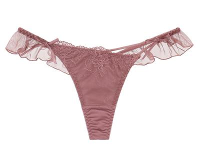 Två Ruffled Sexiga Enkel Plommon T-Back Trosor med Öppning, Spets, Underkläder, Underkläder, Trosa, c004s, Stor,