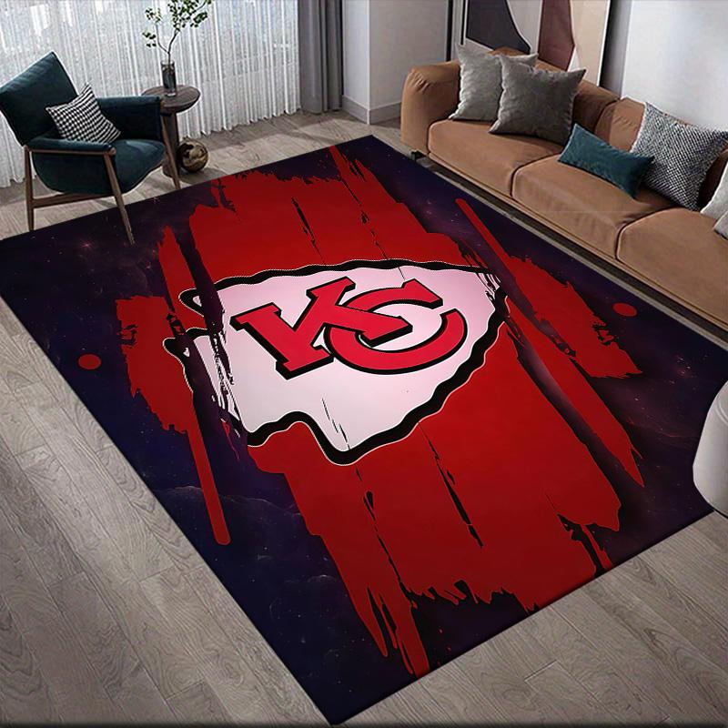 Kansas City Chiefs Flannel Pattern Square Carpet,Area Rug,Carpet Rug for Living Room Bedroom Sofa Playroom Decor,Non-slip Floor Mat