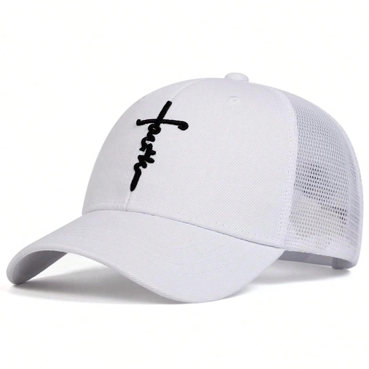 

Women Letter Print Cross Embroidery Baseball Net Caps Spring And Summer Outdoor Use Adjustable Casual Hats Sunscreen Hat Sportss Cap For Men And