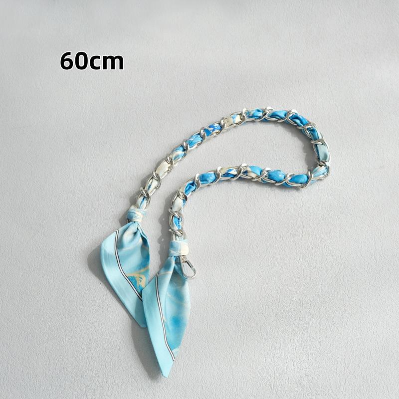 New Fashion Brand Woman Handbag Accessory Chains Detachable Floral Print Gold Silver Metal Silk Shoulder Strap Women DIY Chain Bag Handles
