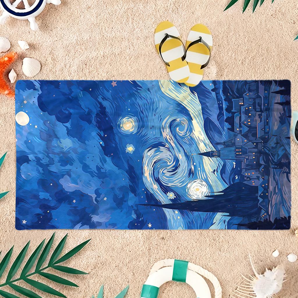 Castle Starry Night Beach Towel For Van Gogh'S Art Quick-Drying Super Towel For Beach Pool Sport Yoga Gym Home Towel Sand Free