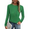 Women's Fashion Round Neck Long Sleeve T-Shirt Solid Color Textured Bottom Top