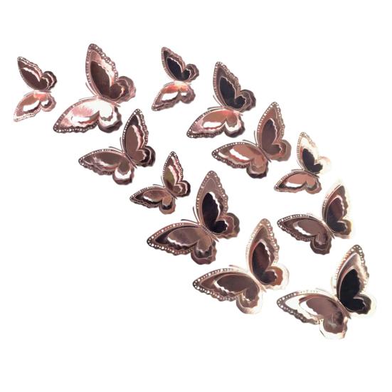 12 Pcs 3 Layers Wing Butterfly Wall Decor Removable 3D Hollow Butterfly Wall Decals for Crafts Home Bedroom Baby Shower Birthday Party Cake Decoration