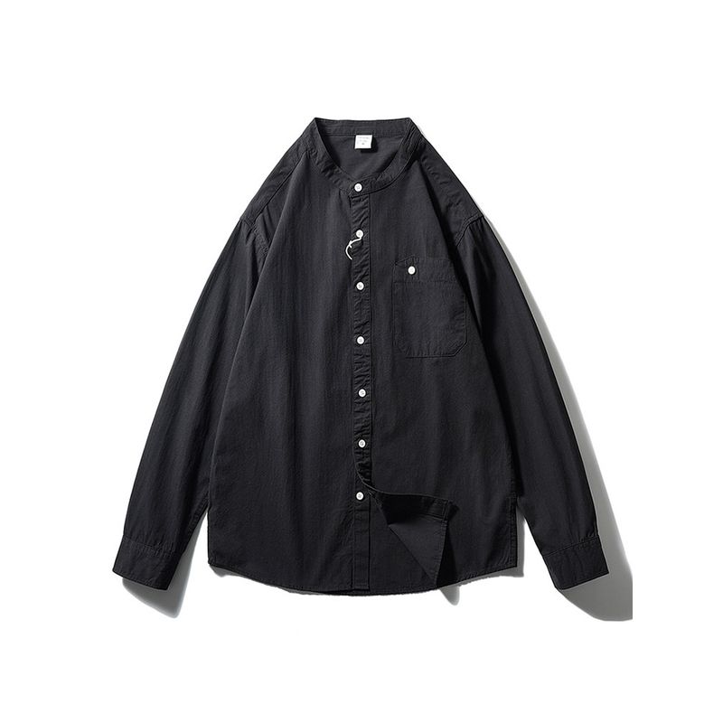 Japan fashion Retro Stand Collar Cotton Casual Shirts Men's Long sleeve Spring and Autumn Outerwear Foreign Trade Men's Solid Cotton Shirt