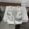 Fashion Luxury Fashion Square Toe Ladies Heeled Slippers Female Slides Sandals Shallow Women Low Heel Slippers Shoes Flip Flops