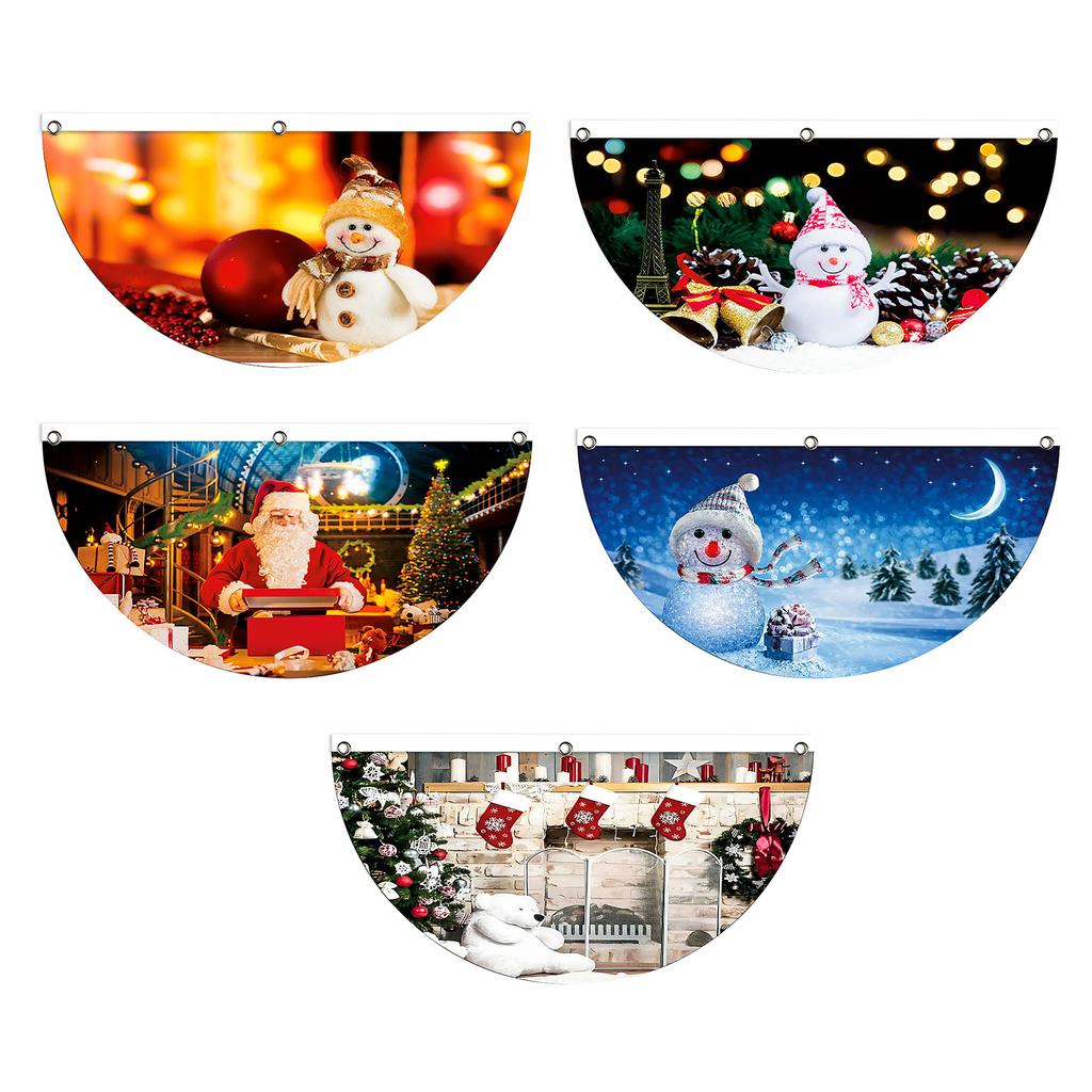 Xmas Bunting Flag Outdoor Hanging Fan Flag Half Round Xmas Decorative Flag for Door Home Decor