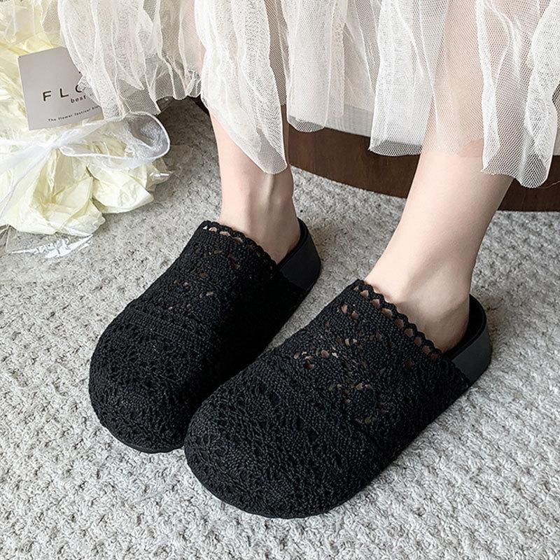 Lace Hollow Mesh Shoes with Skirt Comfortable Non-slip Slippers 2025 Summer New Thick-soled Bag Head Sandals Outside