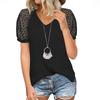 European and American Women's Waffle Lace V-Neck Short-Sleeve T-Shirt - 2022 Spring/Summer Collection