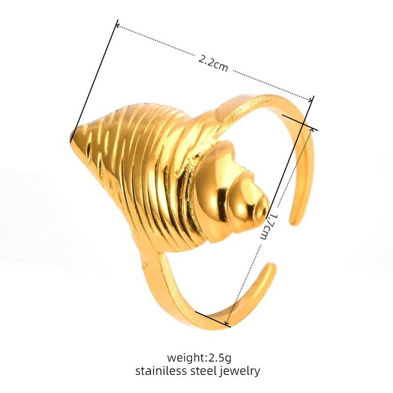 Premium Stainless Steel Seashell Ring, Beach Vacation Style, Threaded Titanium Ring, Fade-Resistant Jewelry