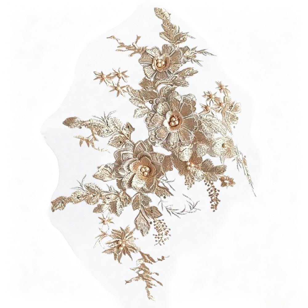 3D Flowers Sequin Applique Beaded Mesh Rhinestone Embroidered Embroidered Flower Applique Floral Lace Big Size