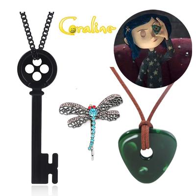 Horor Coraline Green Seeing Stone Náhrdelník Černý přívěsek na klíče Náhrdelník pro filmové fanoušky Cosplay Rekvizity Šperky Příslušenství