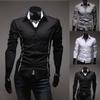 Men's Youth Fashion Casual Solid Color Lapel Long Sleeve Slim Fit Shirt