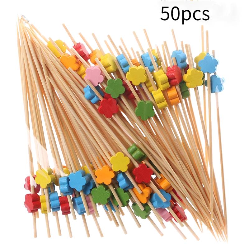 

50 шт. одноразовые бамбуковые фруктовые палочки художественные фруктовые палочки любовь цветение сливы пятиконечная звезда фруктовые палочки украшения для коктейлей бамбуковые палочки Colored Plum Blossoms