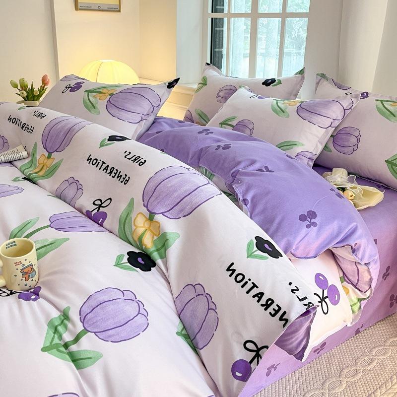 Washed Cotton 4Pcs Set, Spring And Autumn 1.8M Bed Sheet Double Quilt Set 3Pcs Home Textile