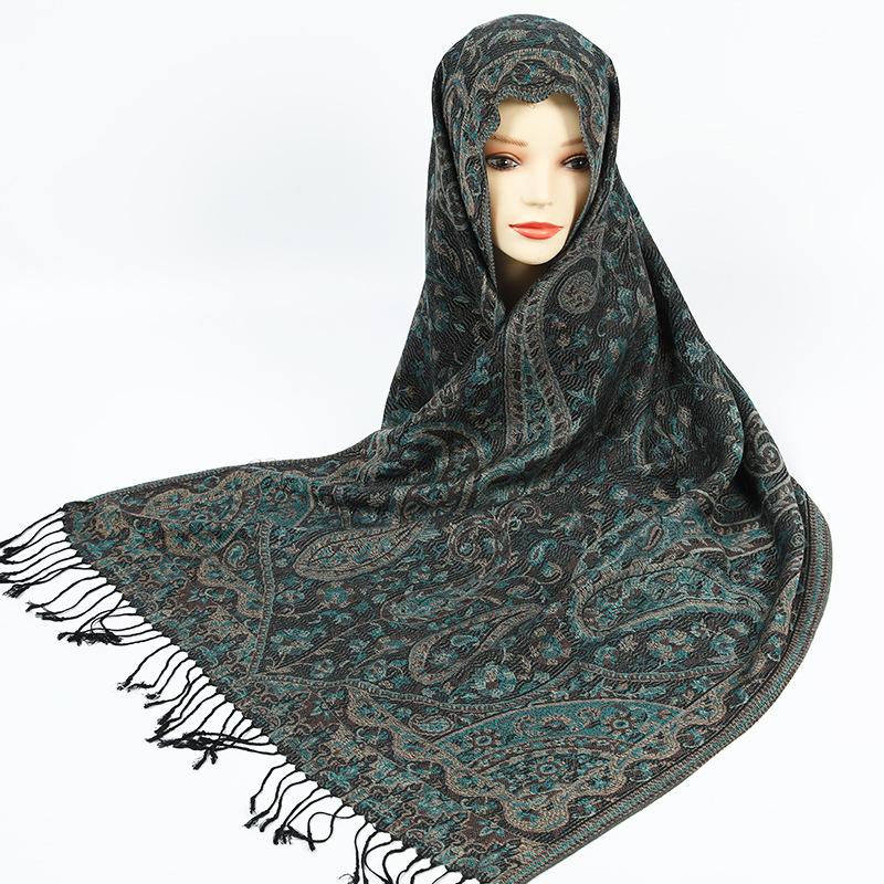 Luxury Silky Pashmina Shawl Women Paisley Jacquard Scarf Ethnic Style Cotton Print Scarves Soft Long Tassel Bufandas Wraps
