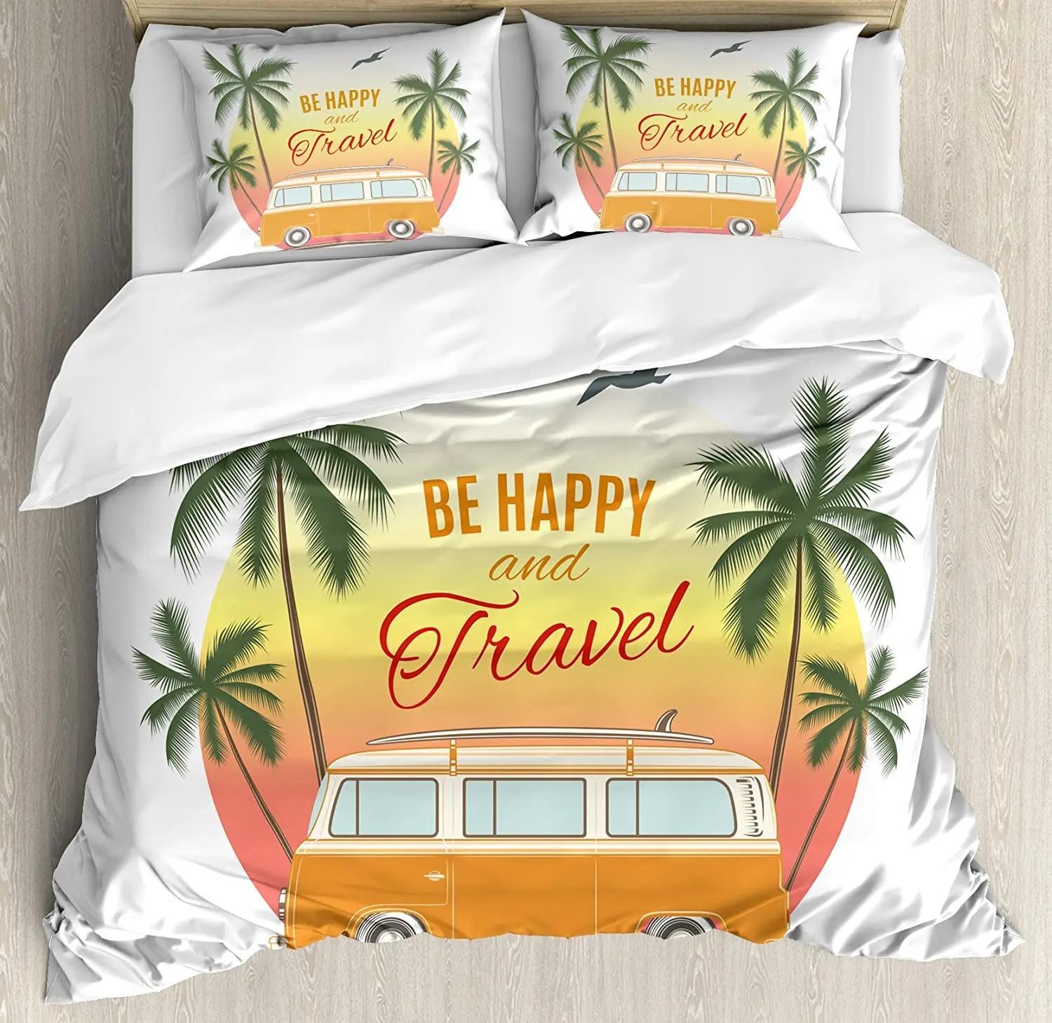 

Holiday Bus Bedding Set Landscape Prints Luxury Bedding Set Boys & Girls Duvet Cover Pillowcase Double Bed Size. 135x200cm