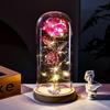 Gold Foil Rose with Glass Cover and Solid Wood Base - Creative Gift for Valentine's, Christmas, and Birthdays