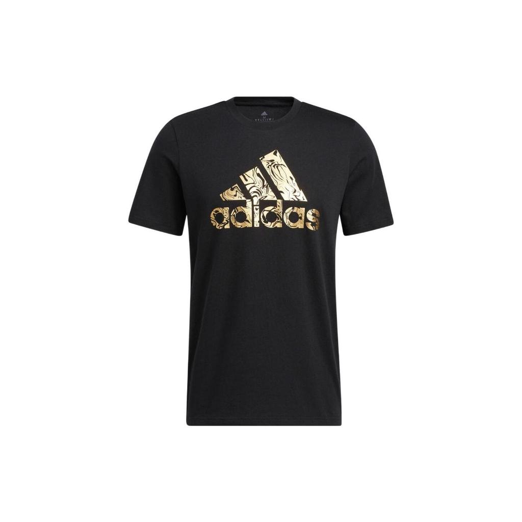 Adidas Large Logo Print Casual Crew Neck T-Shirt Men Tops Black HK9157