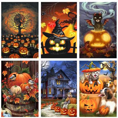 DIY diamentowe malowanie Halloween w pełni z okrągłych wierteł kreskówka haft krzyżykowy zestaw do szycia dynia Rhinestone obraz wyroby do dekoracji domu