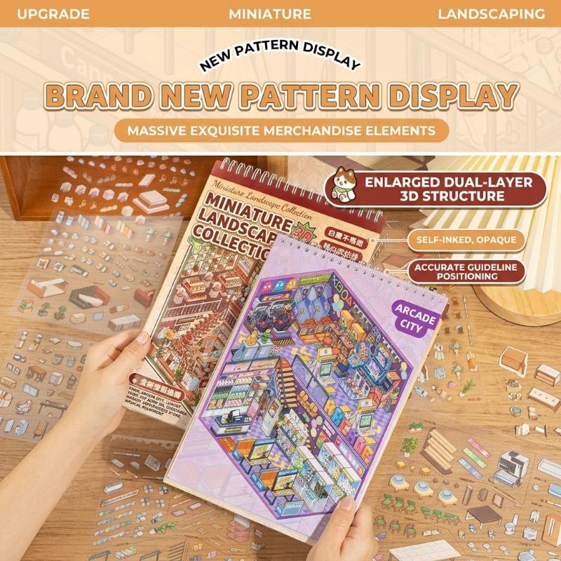 3D Miniature Scene Building Sticker Book Pre Gridded Pages Stress Relief Design For Journaling Crafting Kids Adults Hobby Time