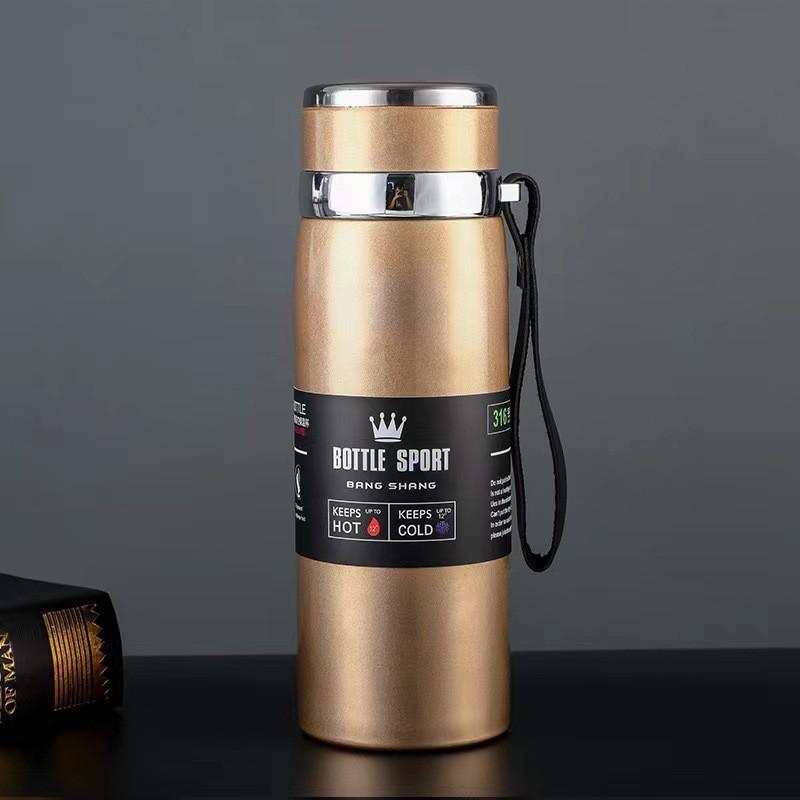 Stainless Steel Solar Thermos Cup with Lanyard - Large Capacity, Portable, Insulated for Outdoor Sports and Car Use