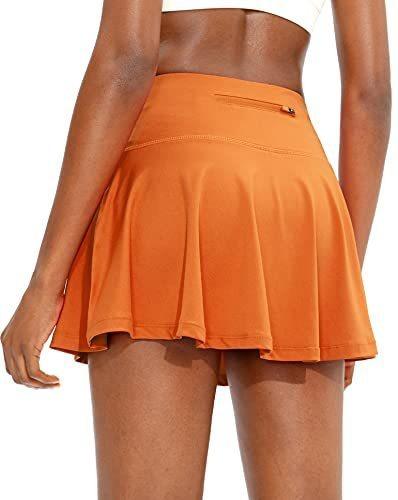 

New women s high waist belly and thin pleated back belt pocket anti-light golf yoga skirt S оранжевый