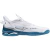 Mizuno Wave Mirage 5 Handball Shoes, Club Activities, Wide Width, Lightweight, Indoor, White/Blue/Silver, Size 28.0 cm, 2E