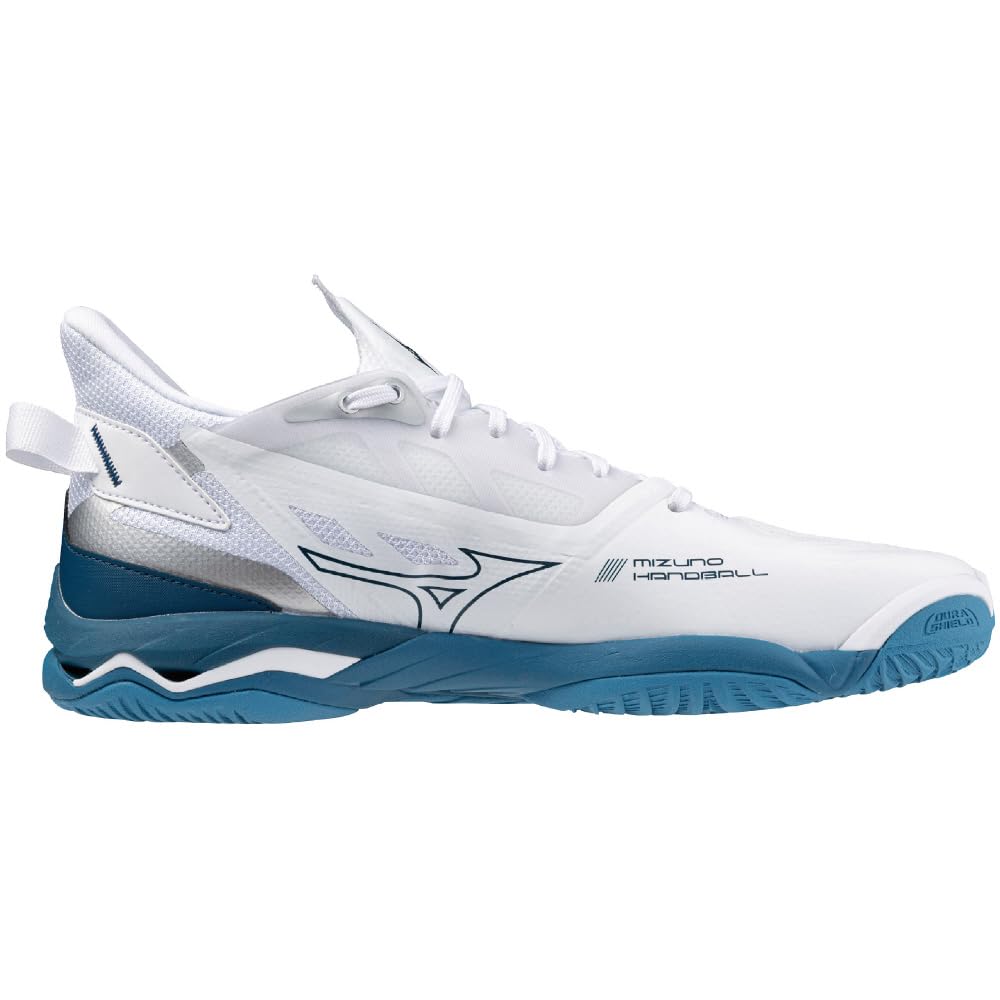 Mizuno Wave Mirage 5 Handball Shoes, Club Activities, Wide Width, Lightweight, Indoor, White/Blue/Silver, Size 28.0 cm, 2E